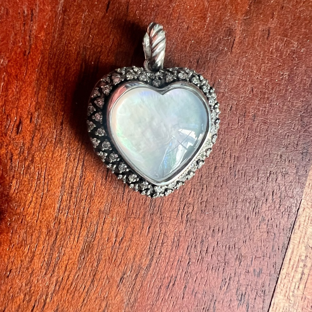 David Yurman Sterling Silver Mother of Pearl Diamond Heart Pendant